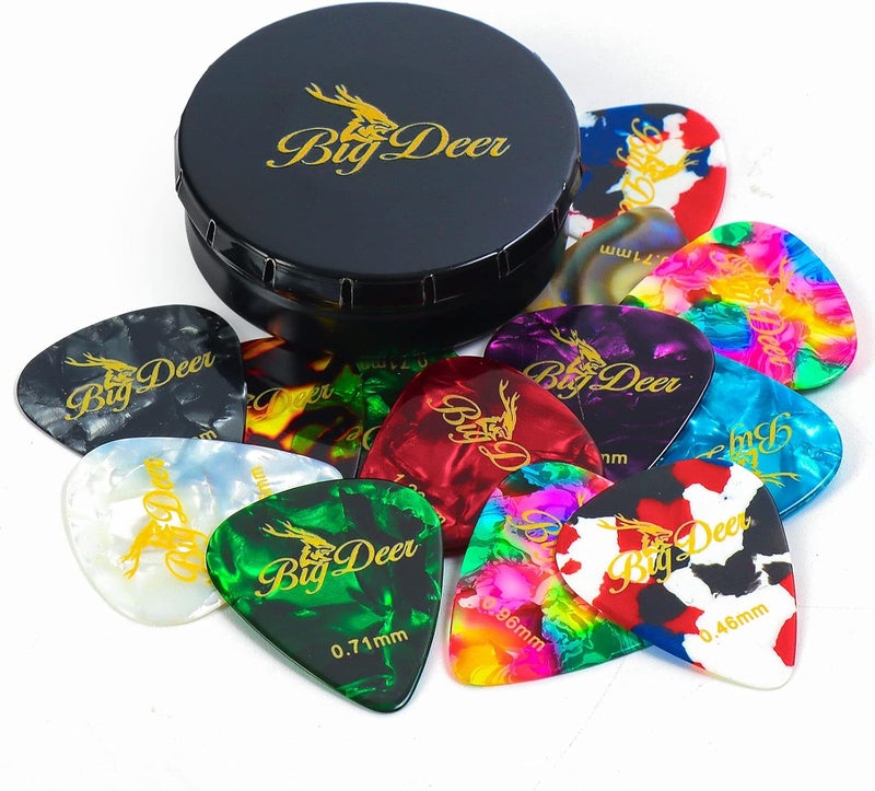 BigDeer 16 pack Celluloid Guitar Picks ，includes Thin,Medium, Heavy & Extra Heavy Picks Plectrums for Acoustic Guitar,Ukulele,Bass Wrapped in tin box - Image 1